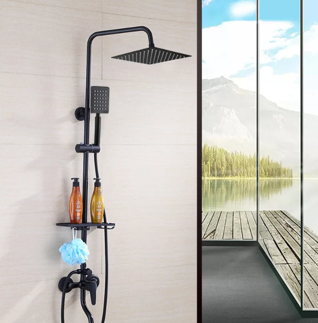 Columna De Ducha 3 Funciones Negro Mate Acero Inoxidable-2