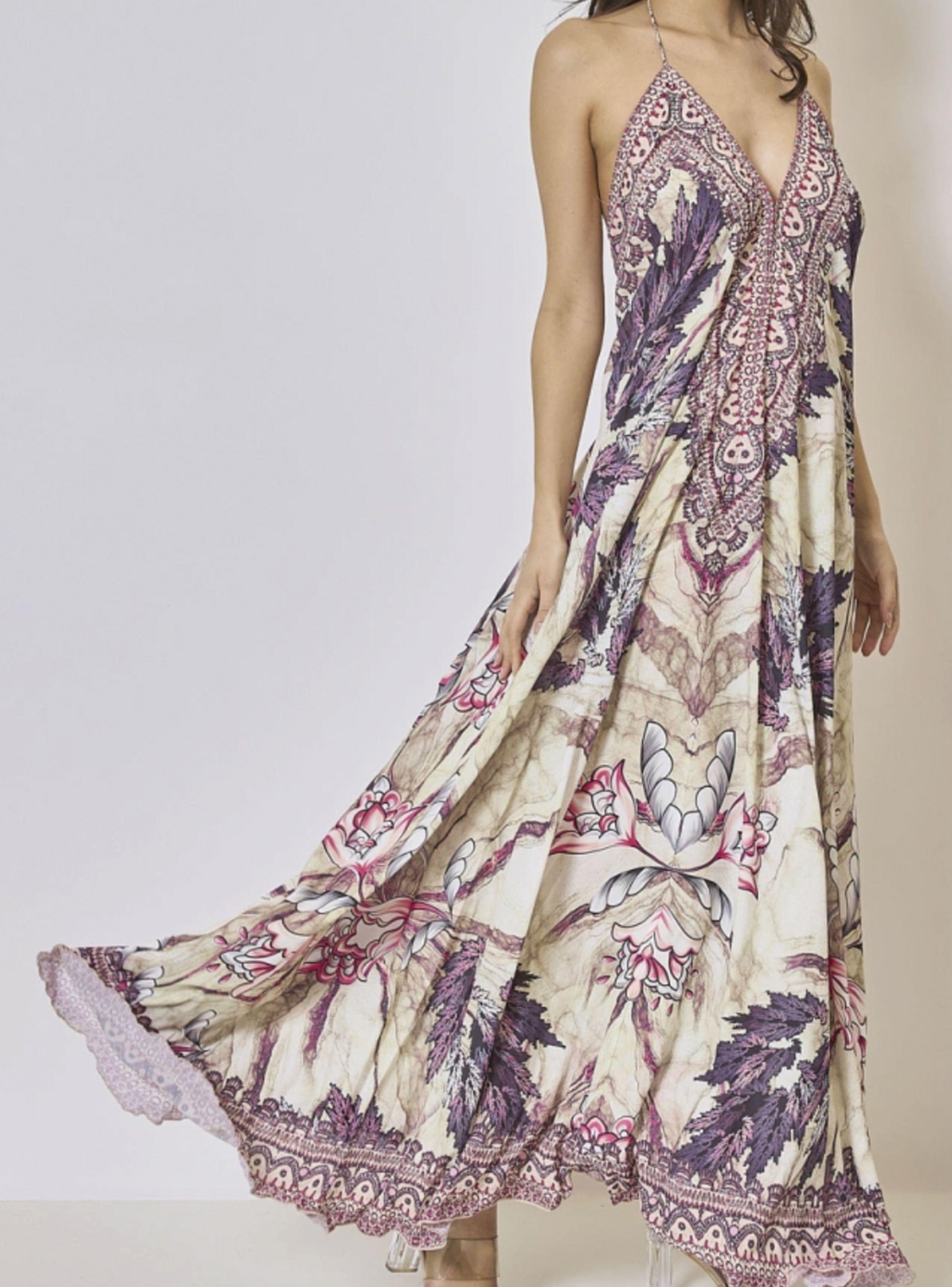 Vestido Largo Fluido Estampado con Strass by Brasil soo Glam-2