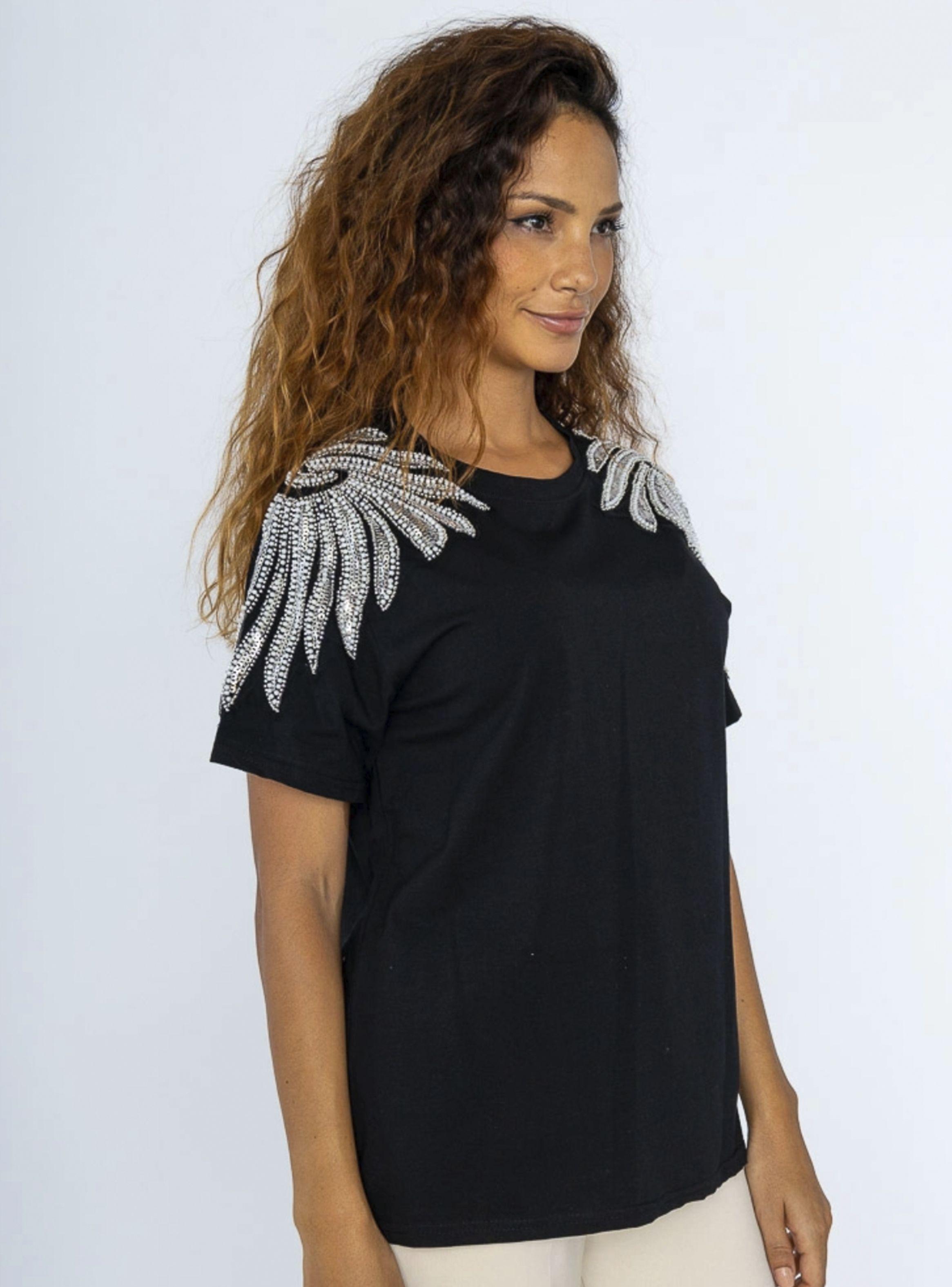 Polera Negra Elegante con Mostacilla en los hombros Brasil soo glam-3