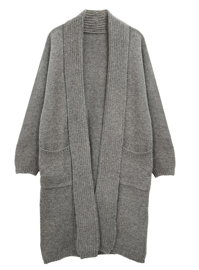 Cardigan Largo Tejido Gris con Bolsillos-3