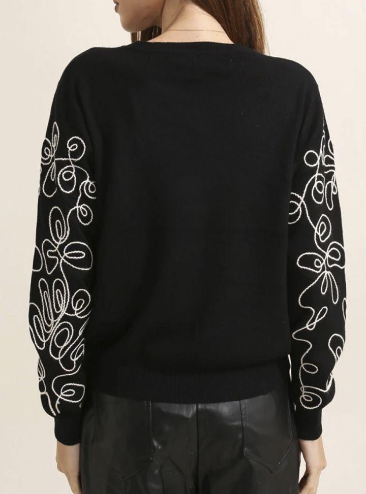Sweater Negro Bordado con Blanco Brasil soo Glam-2