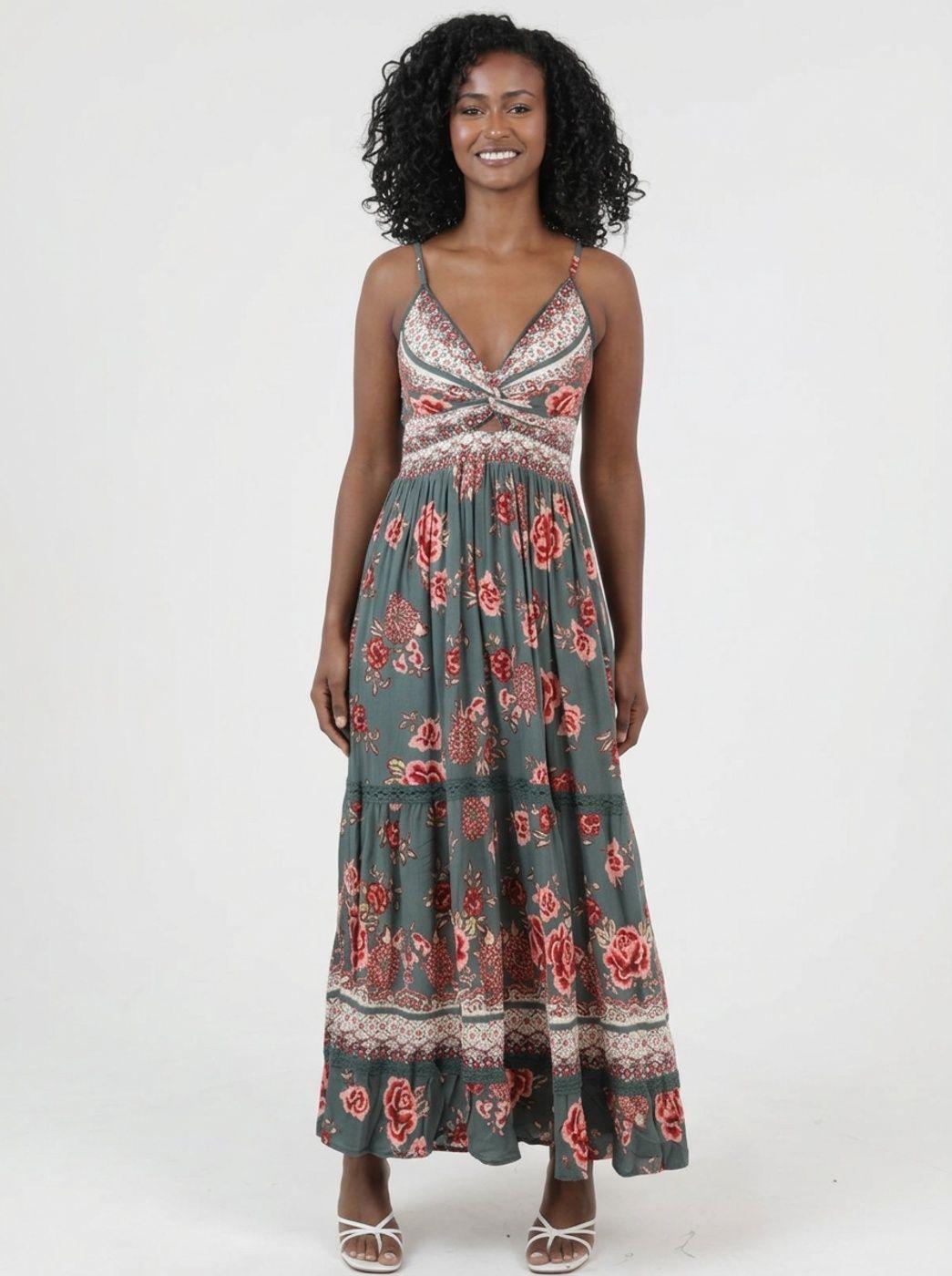 Maxi Vestido Estampado Verde colores by Brasil soo Glam-4