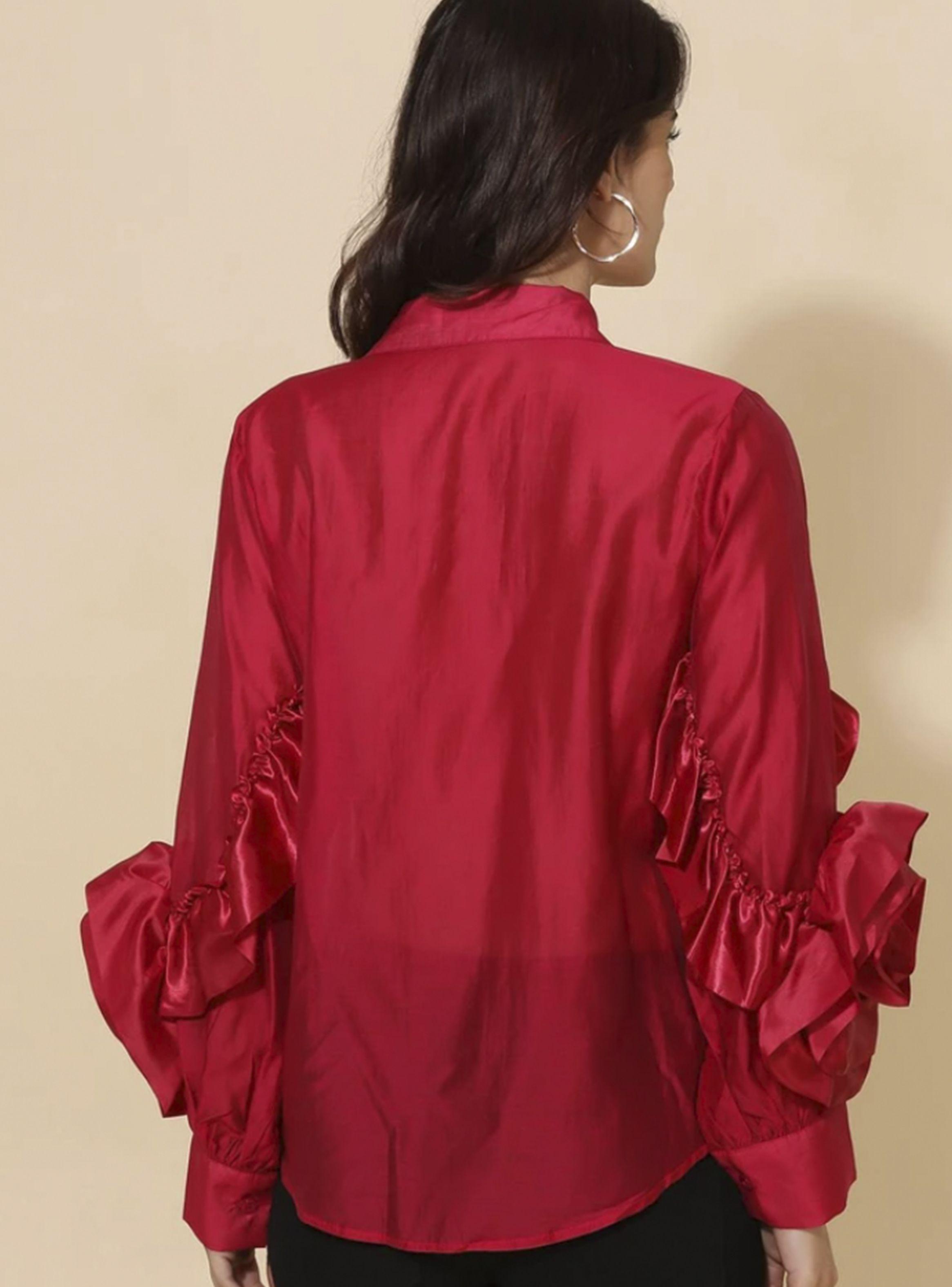 Blusa Mujer de Seda con Volante y Roseton en relieve-3