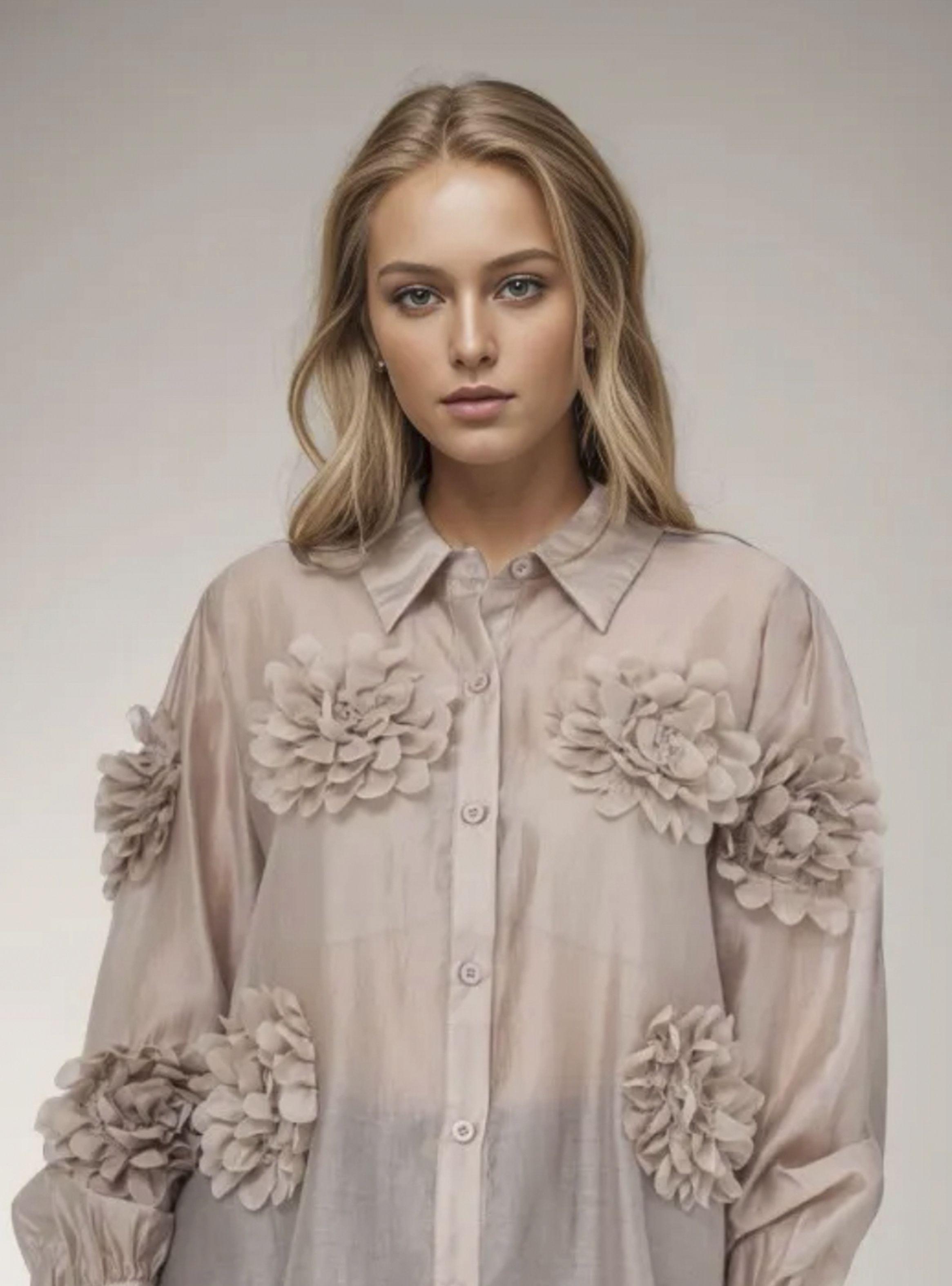 Blusa de Seda Mujer con Flores en Relieve Brasil soo Glam-2