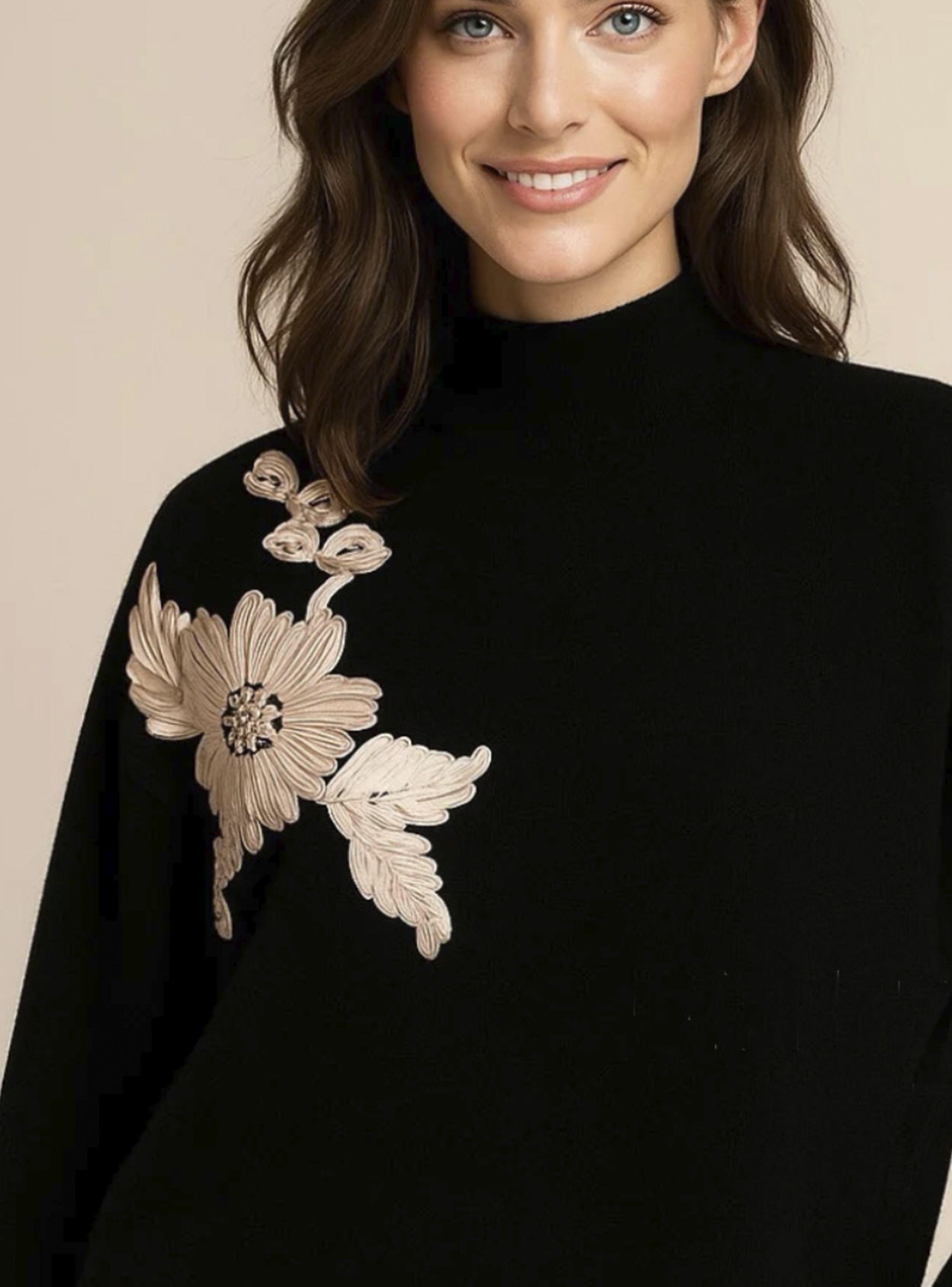 Sweater Elegante Cuello Alto Bordado Brasil soo Glam-1