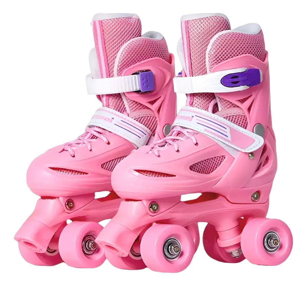 Patines 4 Ruedas Ajustable Art sticos Para Ni as Rosado-0