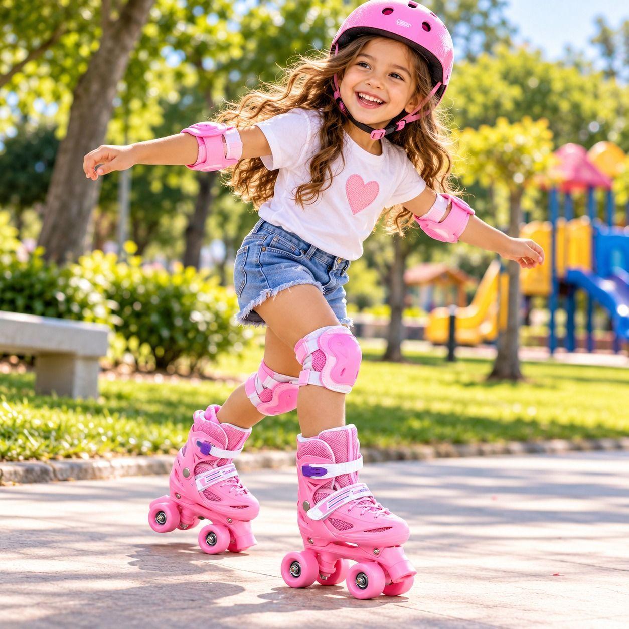 Patines 4 Ruedas Ajustable Art sticos Para Ni as Rosado-2
