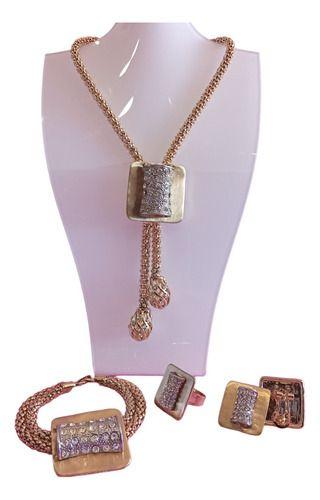X4 Set Joyas Conjunto Elegante De Moda Dorado Jf010-0