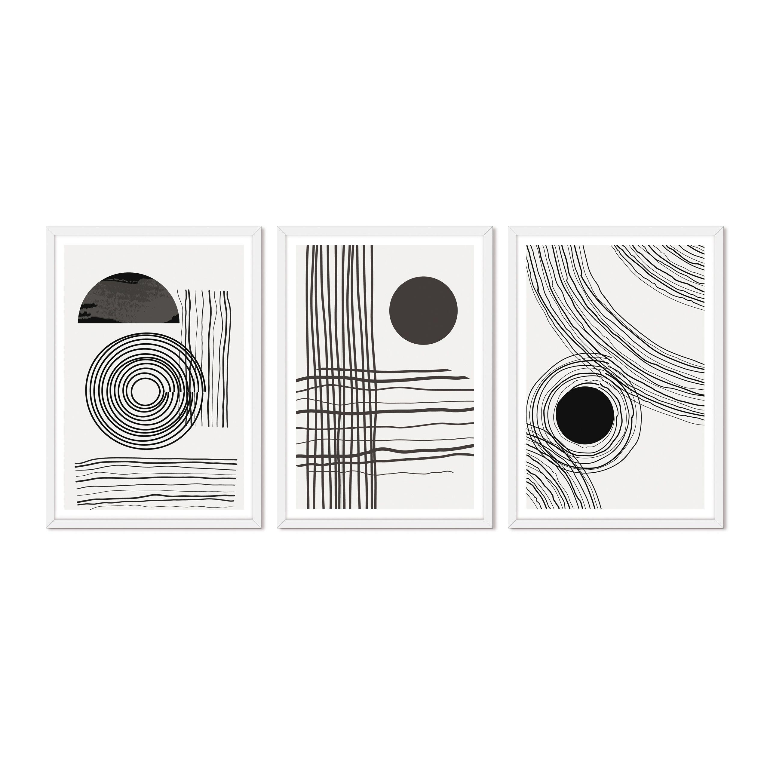 Set Triple Cuadros Abstracto Contraste-0