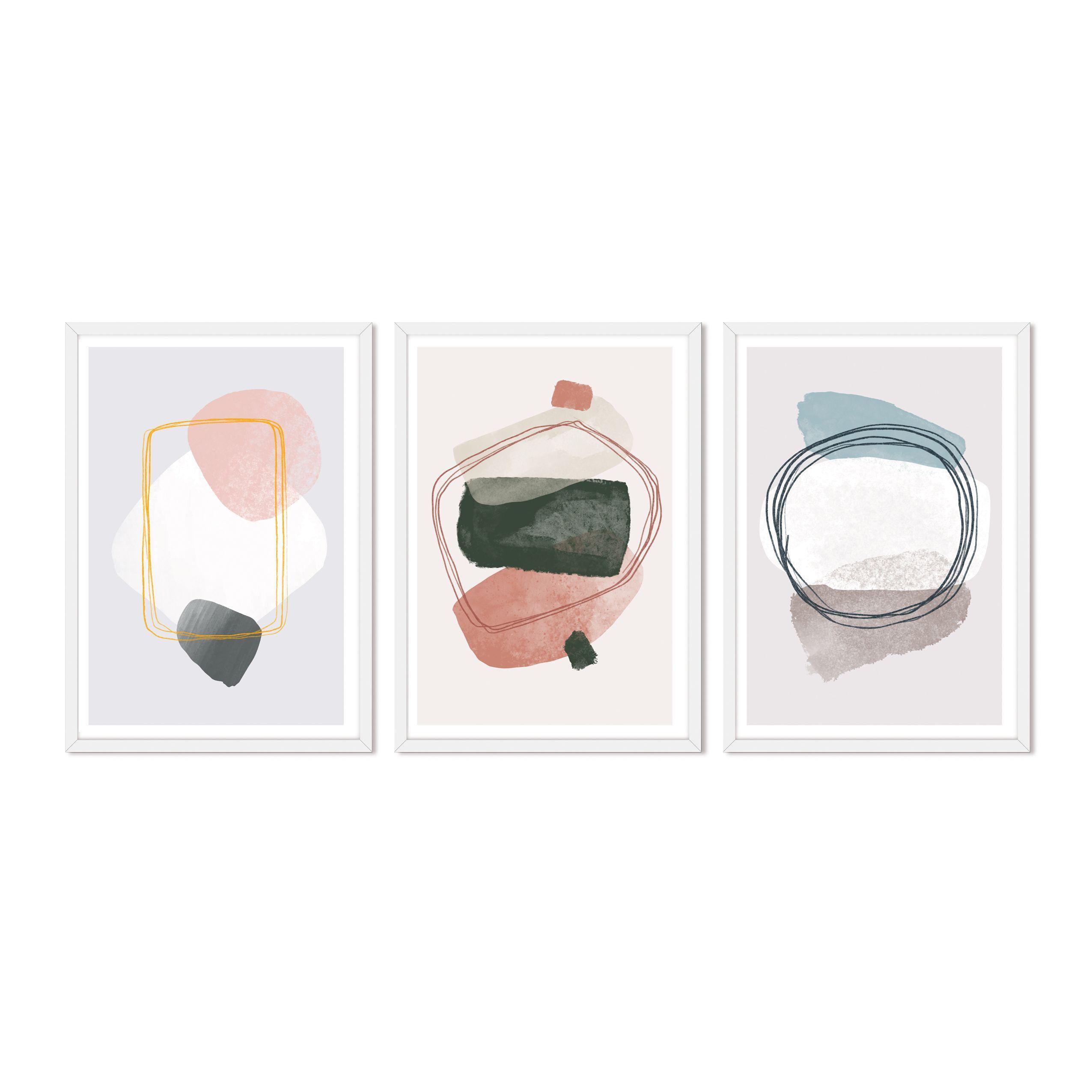Set Triple Cuadros Abstracto Beaige -0