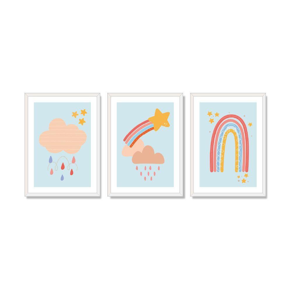 trio cuadros decorativo Nube, estrella y arcoíris 50x70cm-0