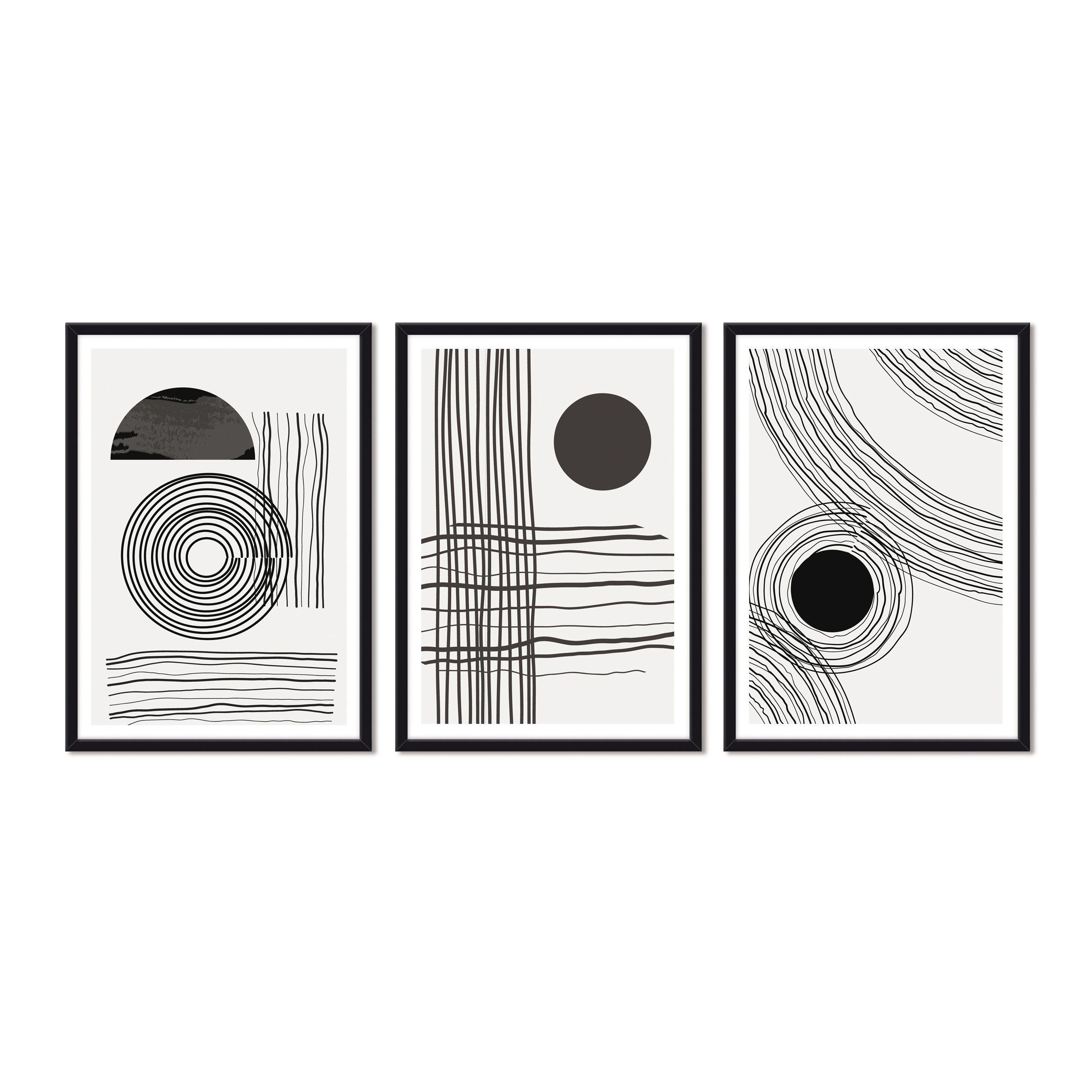 Set Triple Cuadros Abstracto Contraste-0