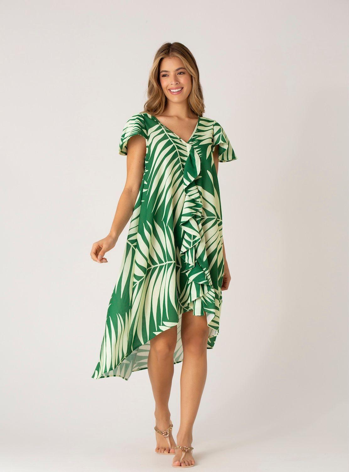 Vestido Largo tipo lino - Est Palma Verde-0
