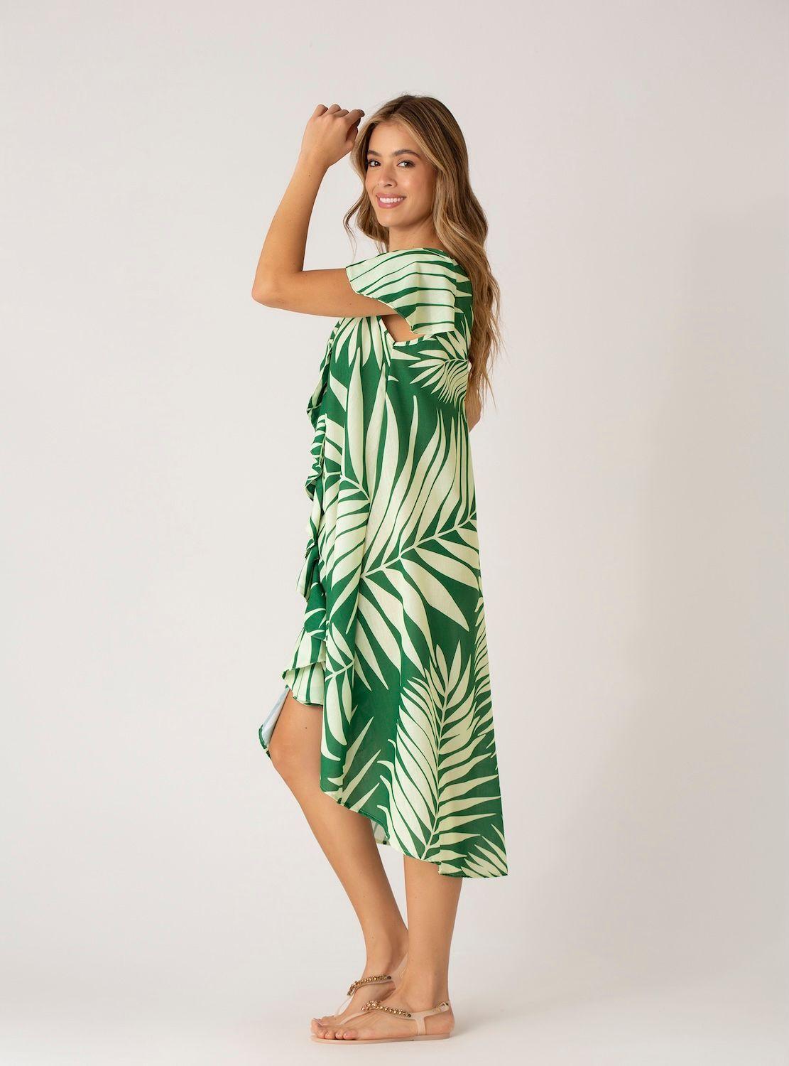 Vestido Largo tipo lino - Est Palma Verde-1