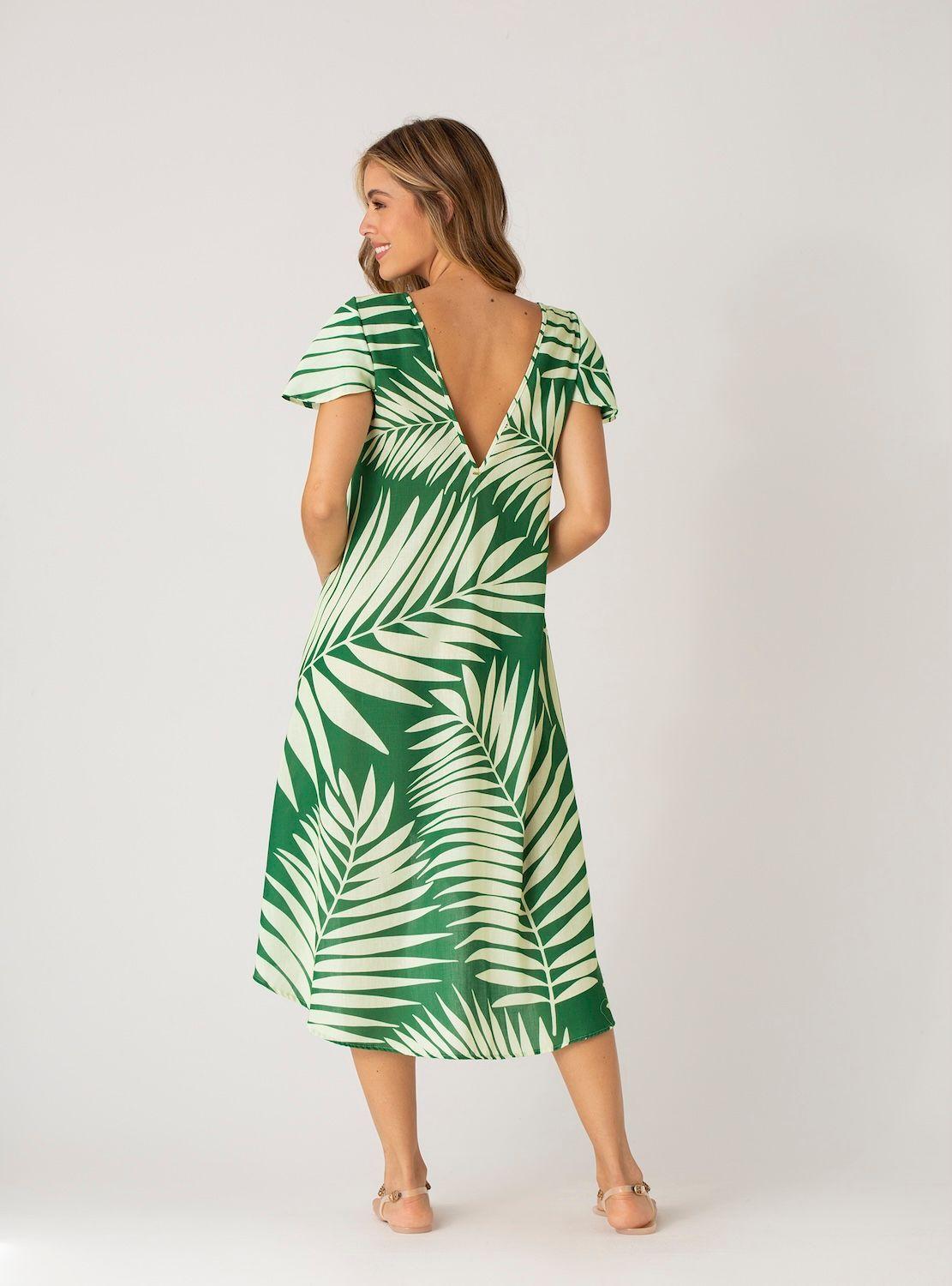 Vestido Largo tipo lino - Est Palma Verde-2