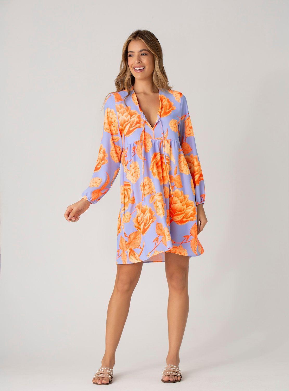 Vestido Corto Manga Larga - Fresco y relajado-0