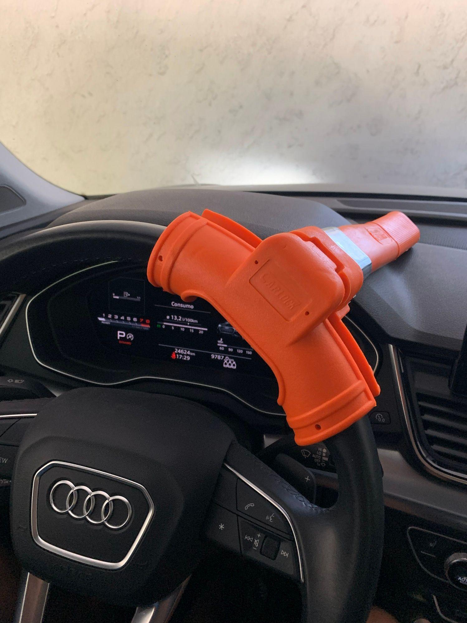 Traba Volante NARANJO Premium Tipo T Metal Antirrobo con Llaves-2