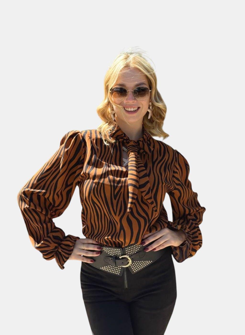 Blusa Karina Cafe Oscuro Manga Globo-2