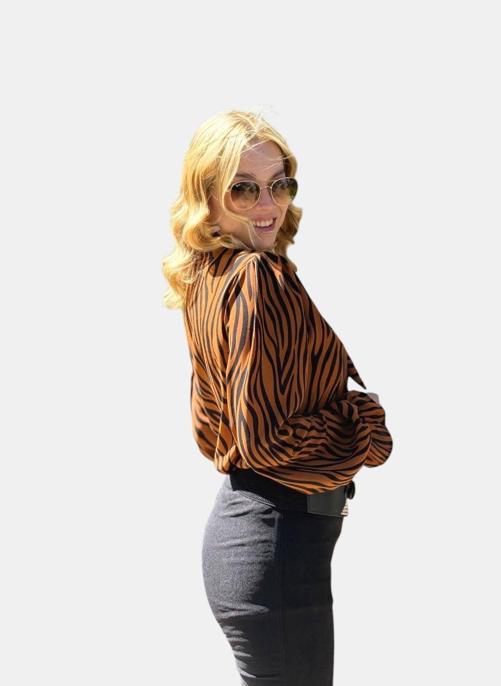 Blusa Karina Cafe Oscuro Manga Globo-3