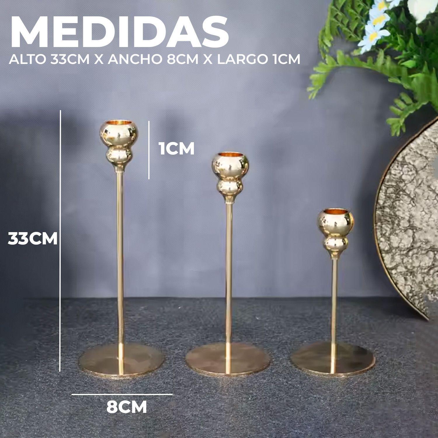 Candelabro 3 Piezas Porta Vela Centro de Mesa Cuenco Gold-2