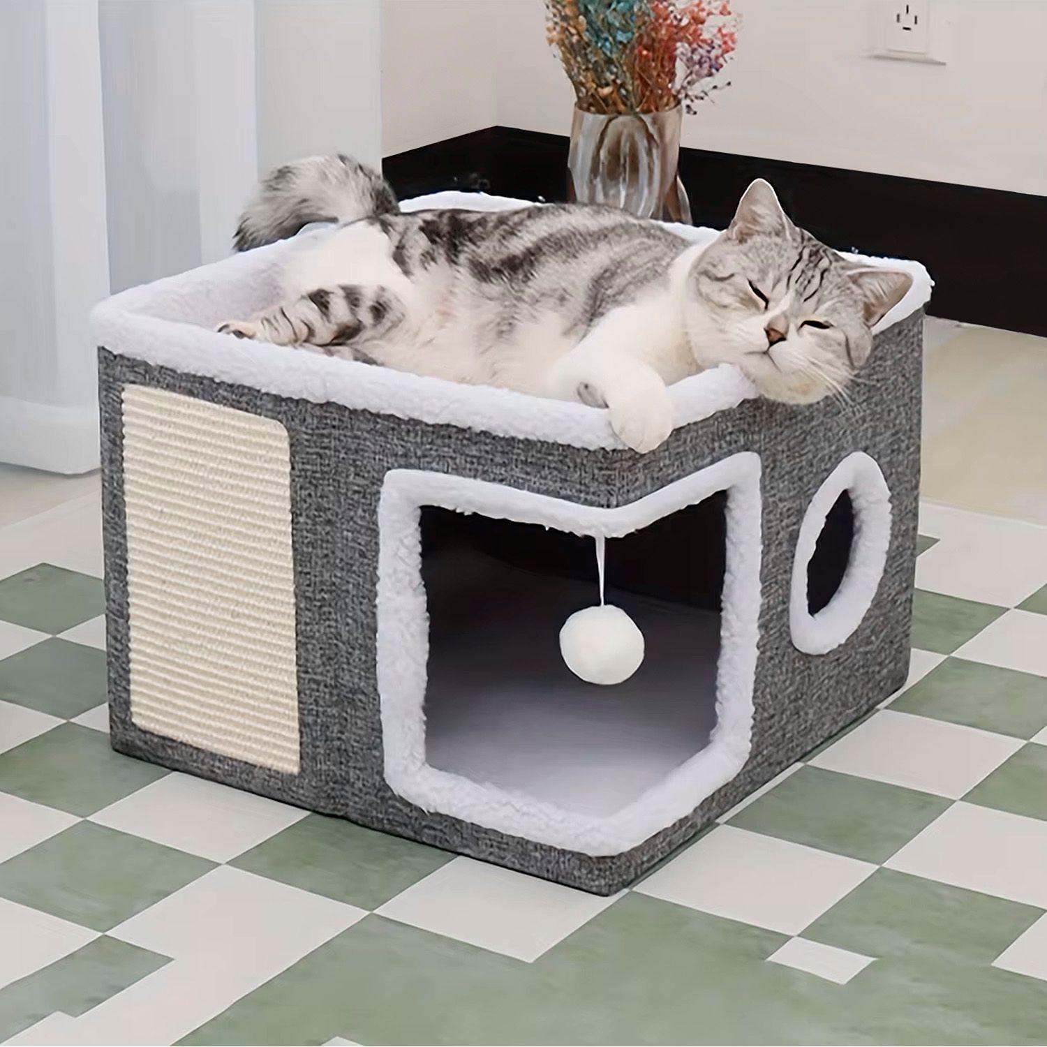 Cama Mascota Soft Confort Con Rascador y Techo-2