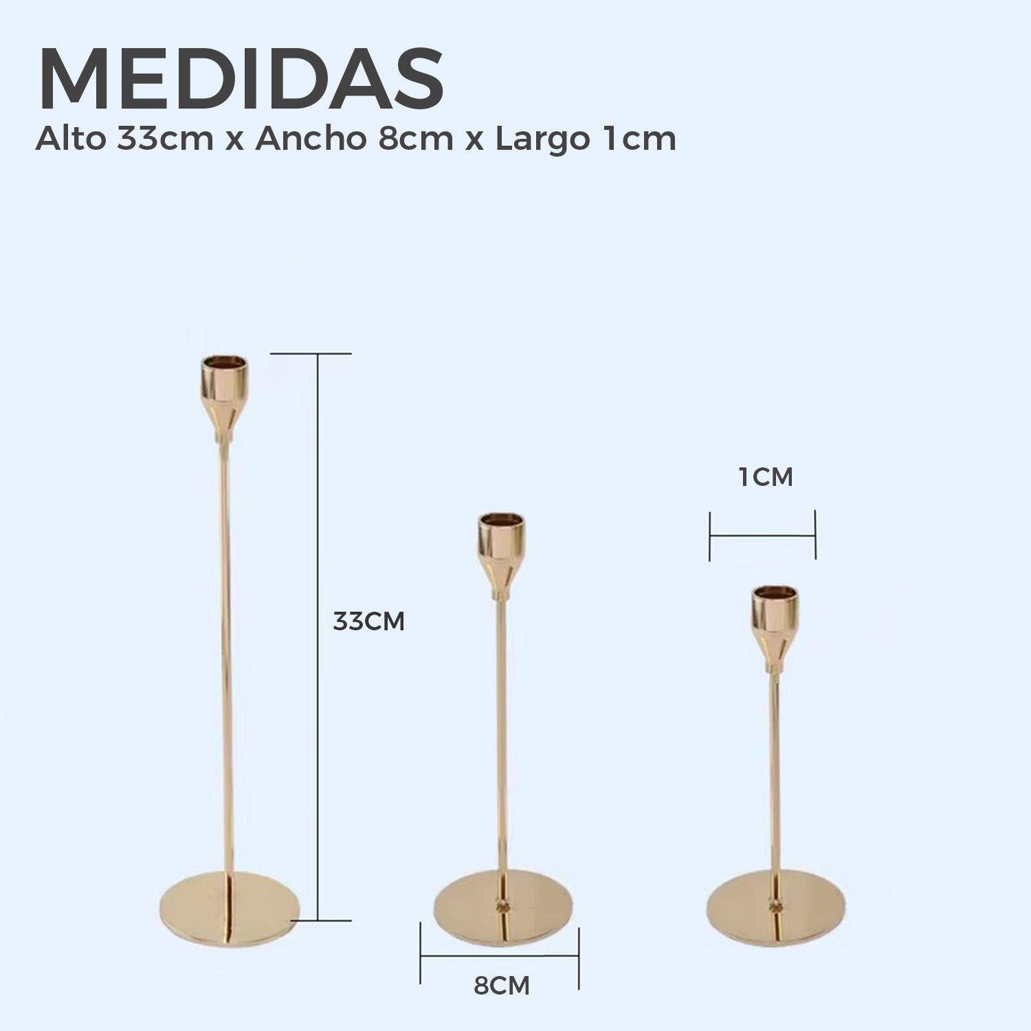 Candelabro 3 Piezas Porta Vela Centro de Mesa Clasic Gold-2