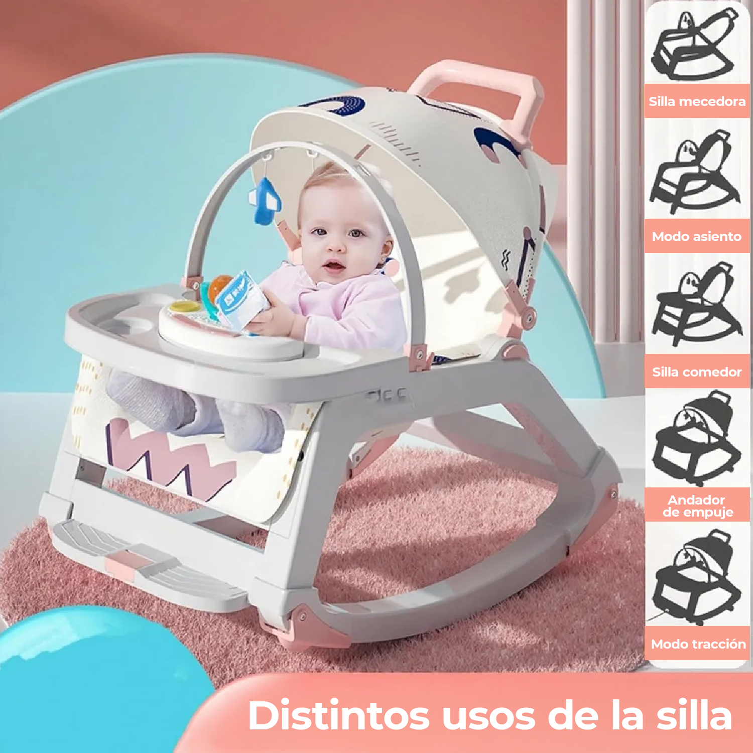 Silla Mecedora de Comer Bebe 5 en 1 Reclinable Safe Baby-2