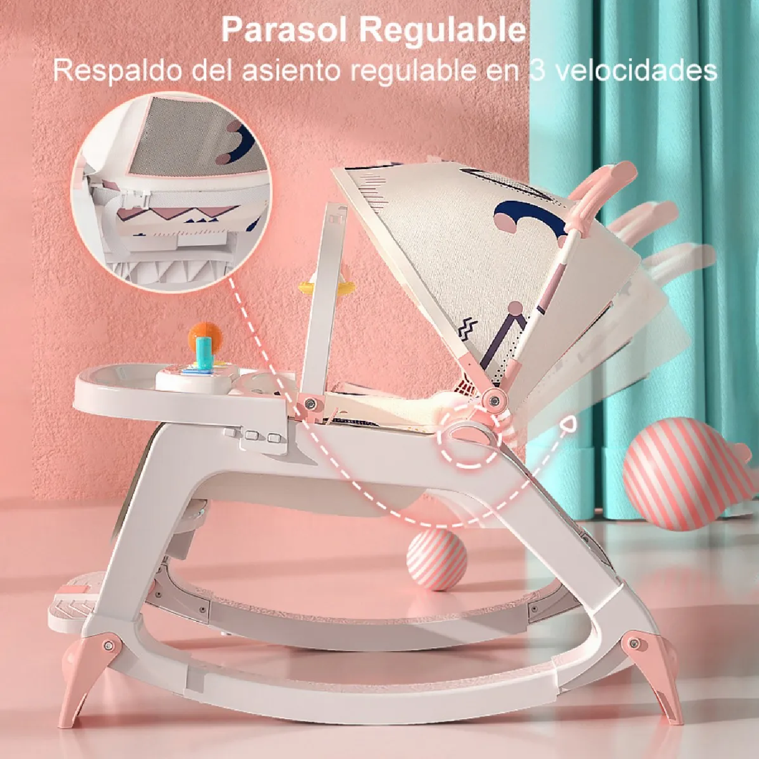 Silla Mecedora de Comer Bebe 5 en 1 Reclinable Safe Baby-6