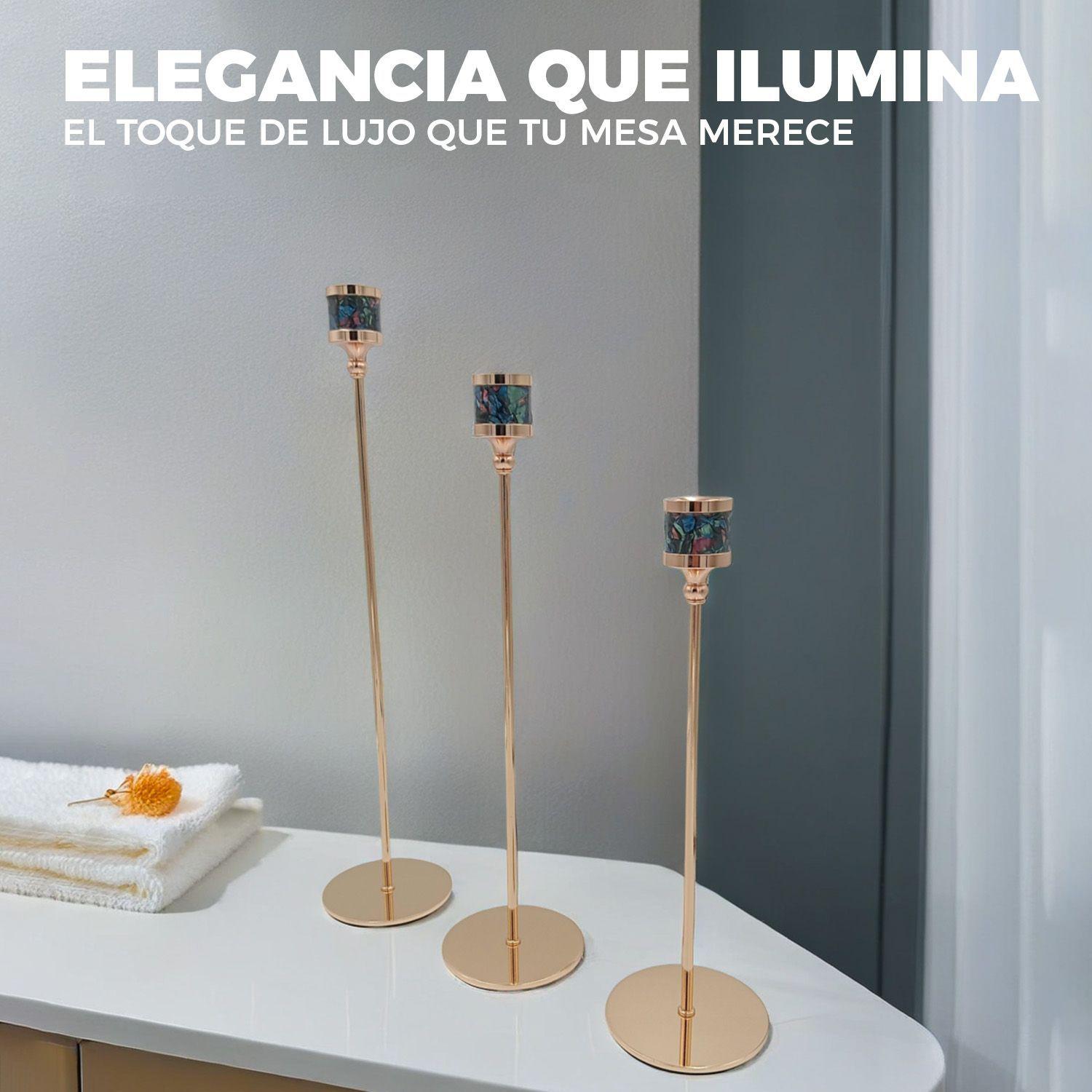 Candelabro 3 Piezas Porta Vela Centro de Mesa Iris Mosaico-3