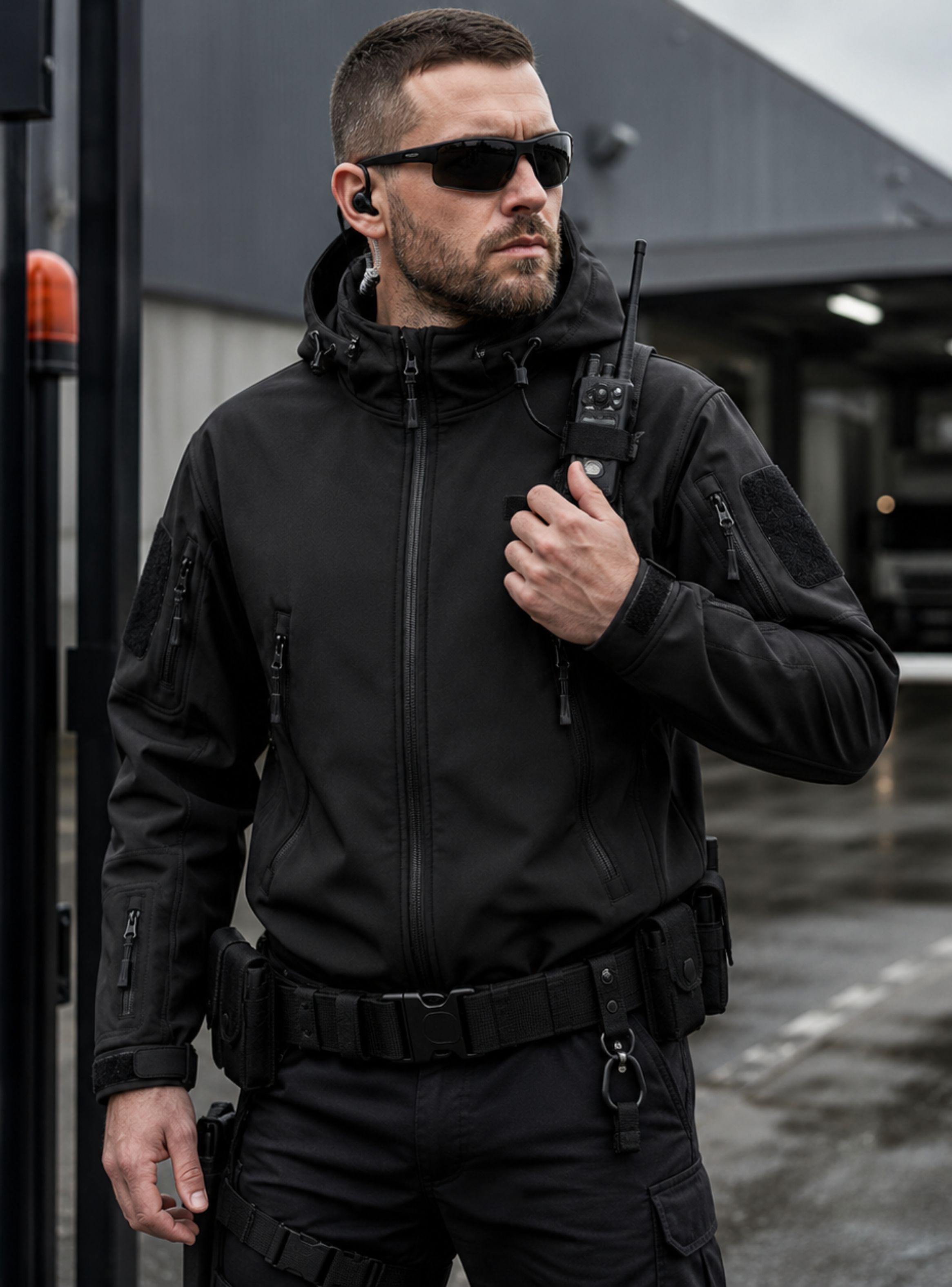 Chaqueta Táctica Militar Softshell Negra Impermeable Forro Polar Capucha-5