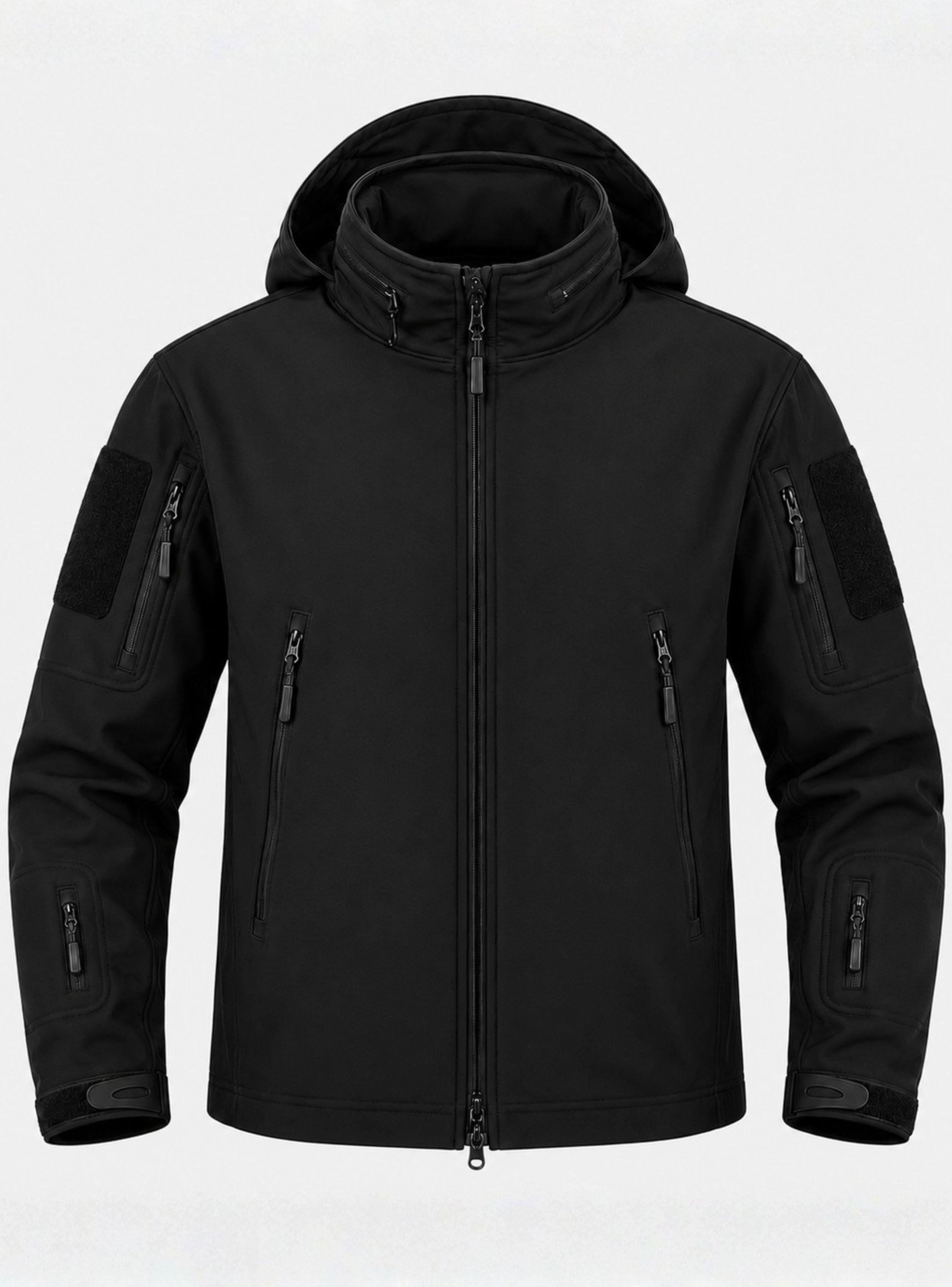 Chaqueta Táctica Militar Softshell Negra Impermeable Forro Polar Capucha-3