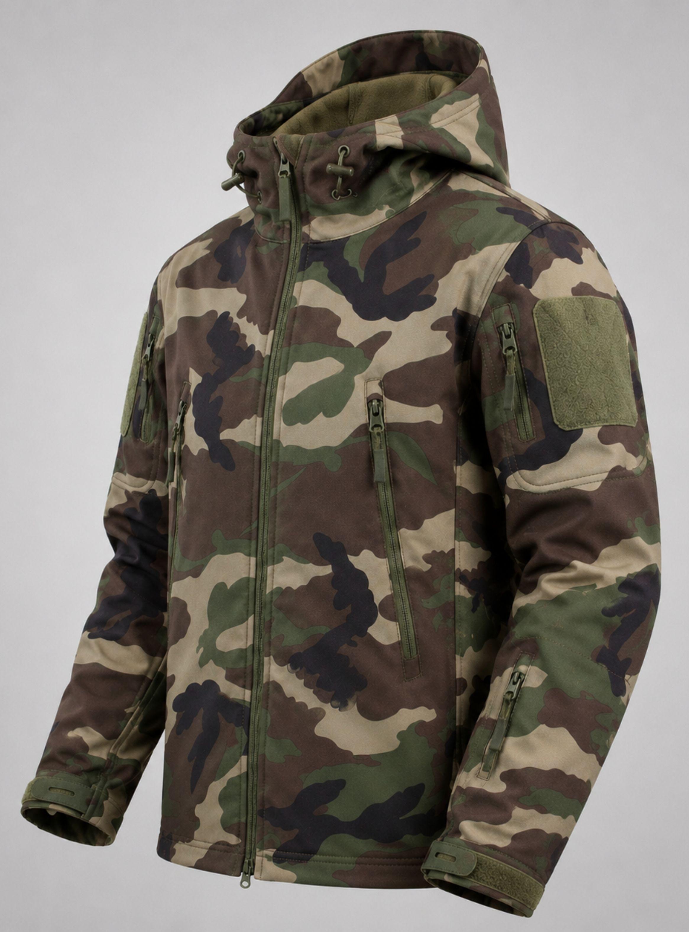 Chaqueta Táctica Militar Softshell Impermeable Woodland Forro Polar Capucha-3
