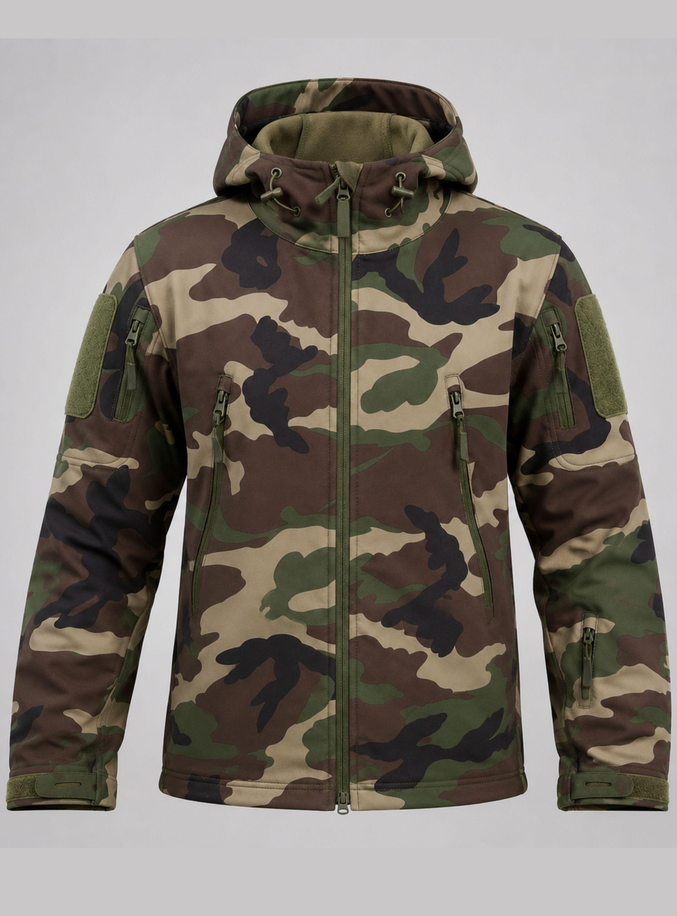 Chaqueta Táctica Militar Softshell Impermeable Woodland Forro Polar Capucha-4