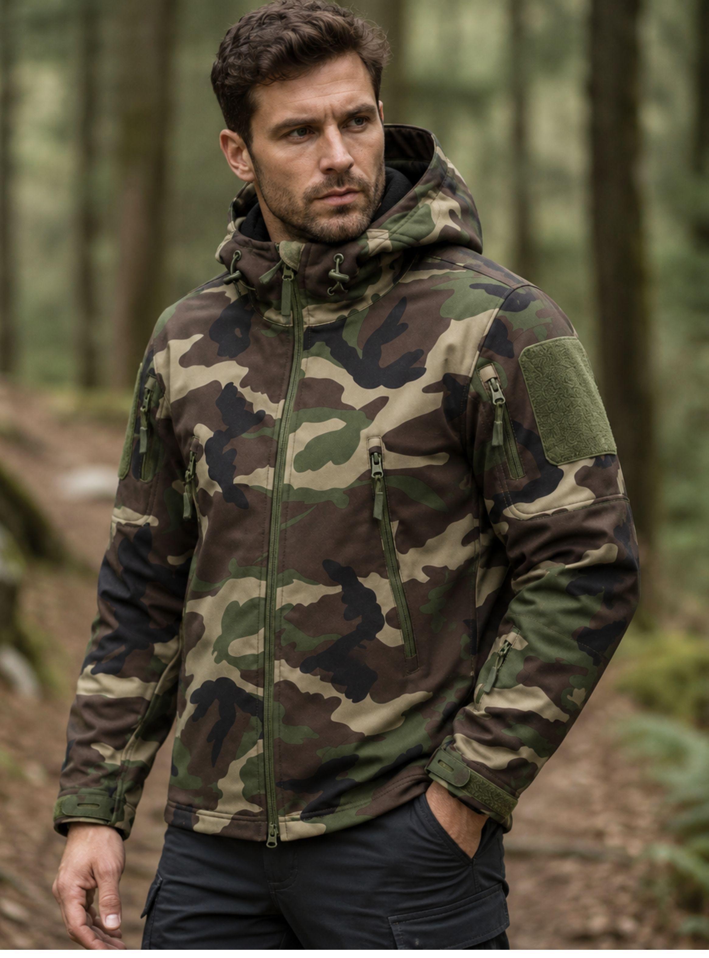 Chaqueta Táctica Militar Softshell Impermeable Woodland Forro Polar Capucha-7