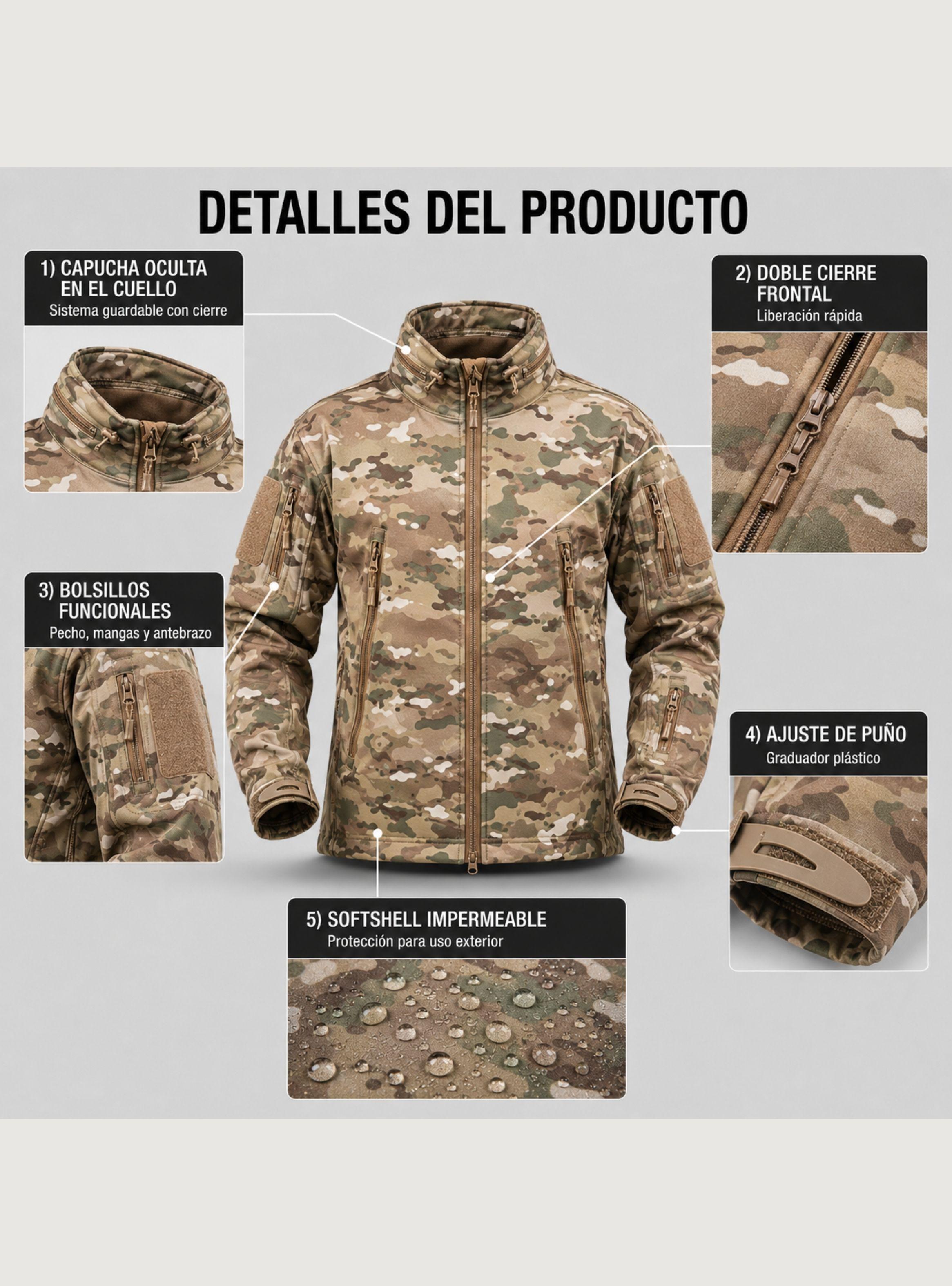 Chaqueta Táctica Militar Softshell Multicam Camuflaje Impermeable Forro Polar-7