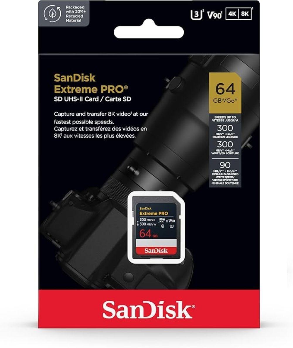 Tarjeta de memoria SD Sandisk Extreme Pro 64gb UHS II V90 300r 300w 8k-2