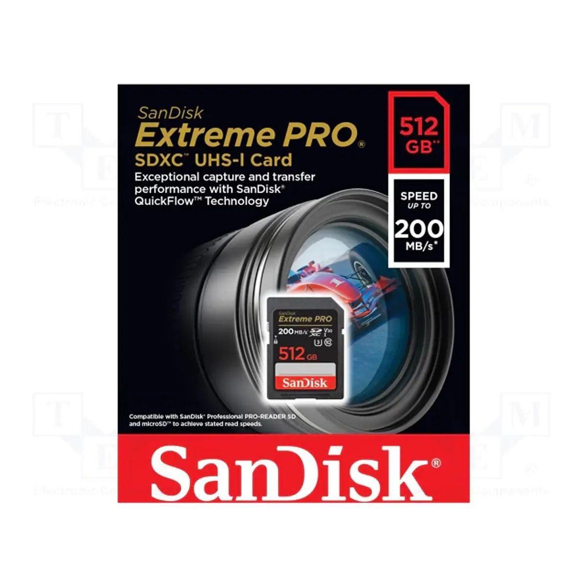 Tarjeta de Memoria SD Sandisk Extreme Pro 512GB 200mb s U3 V30 4K UHD-2