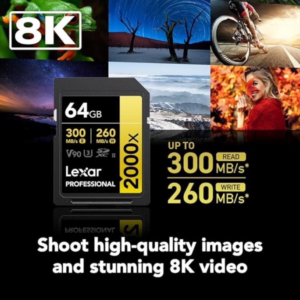 Memoria SD Lexar Gold Series 2000x 64GB UHS II U3 V90 8k-3