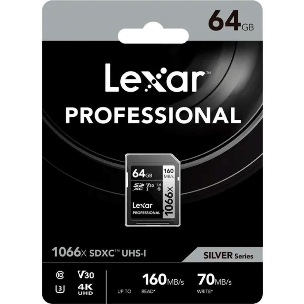 Tarjeta de Memoria SD Lexar SILVER Series 1066x 64GB 160mb s U3 V30 4K UHD-5