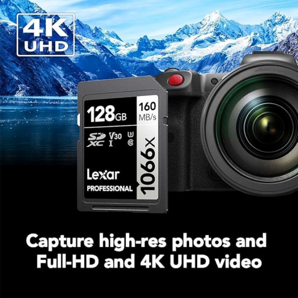 Tarjeta de Memoria SD Lexar SILVER Series 1066x 128GB 160mb s U3 V30 4K UHD-3