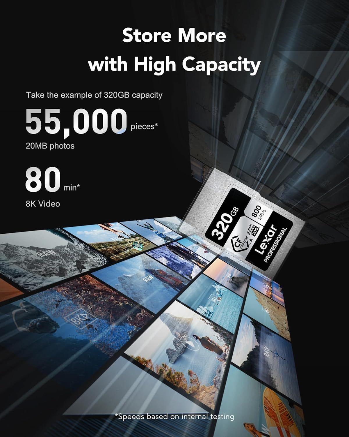 Tarjeta de Memoria CF Express Tipo A Lexar Silver 320GB 800Mbs 8K-4