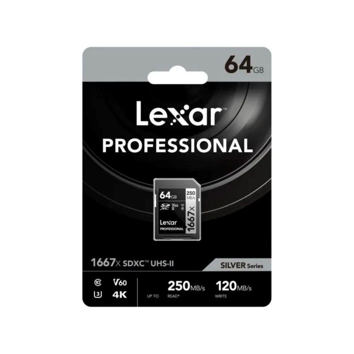 Memoria SD Lexar Silver Series 1667x 64GB UHS II U3 V60 4k-5
