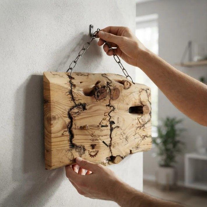 Cuadro De Madera Nativa Colgante Con Reloj De Pared-5