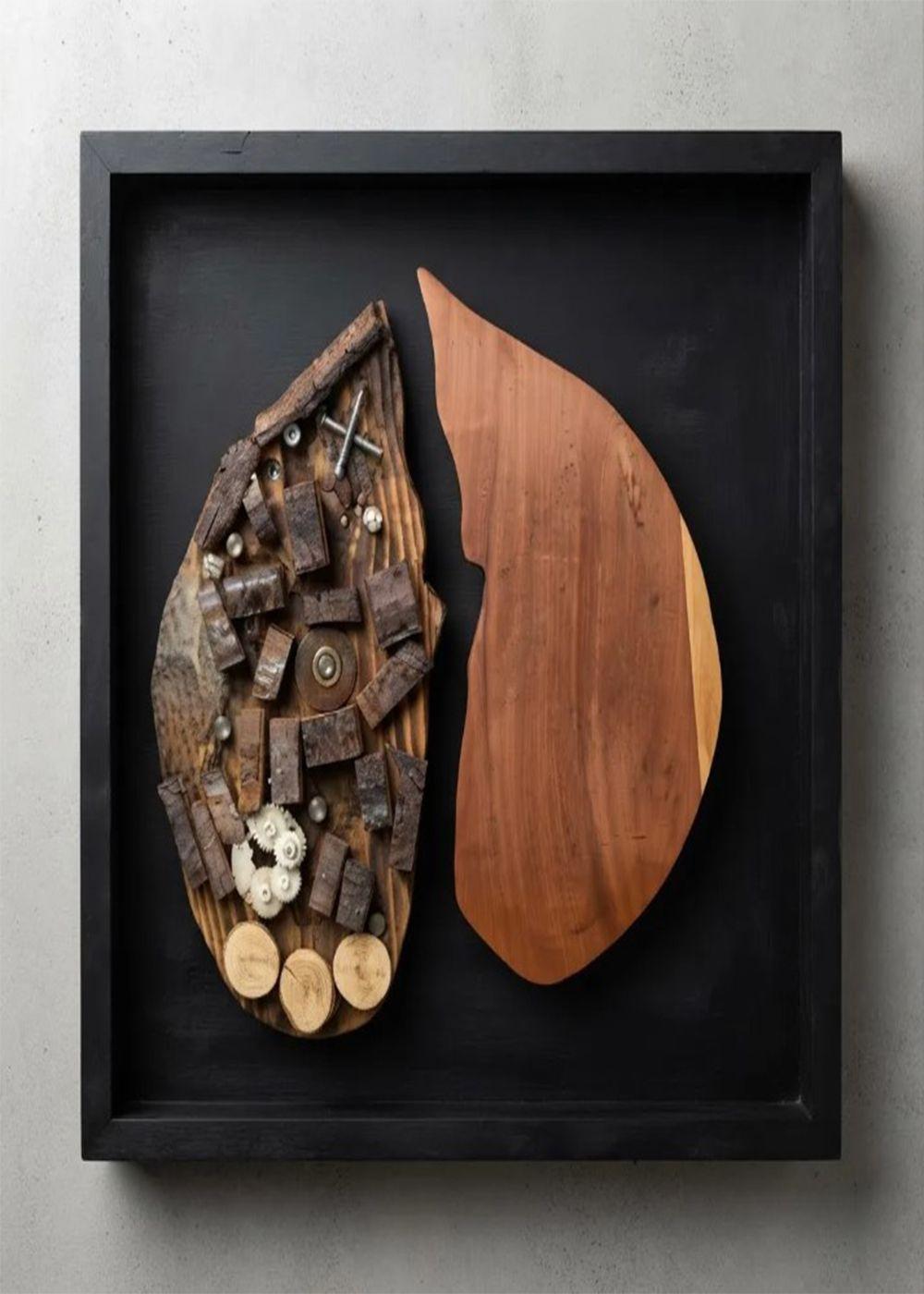 Cuadro Decorativo Arte Abstracto Rostro Madera Y Metal-2
