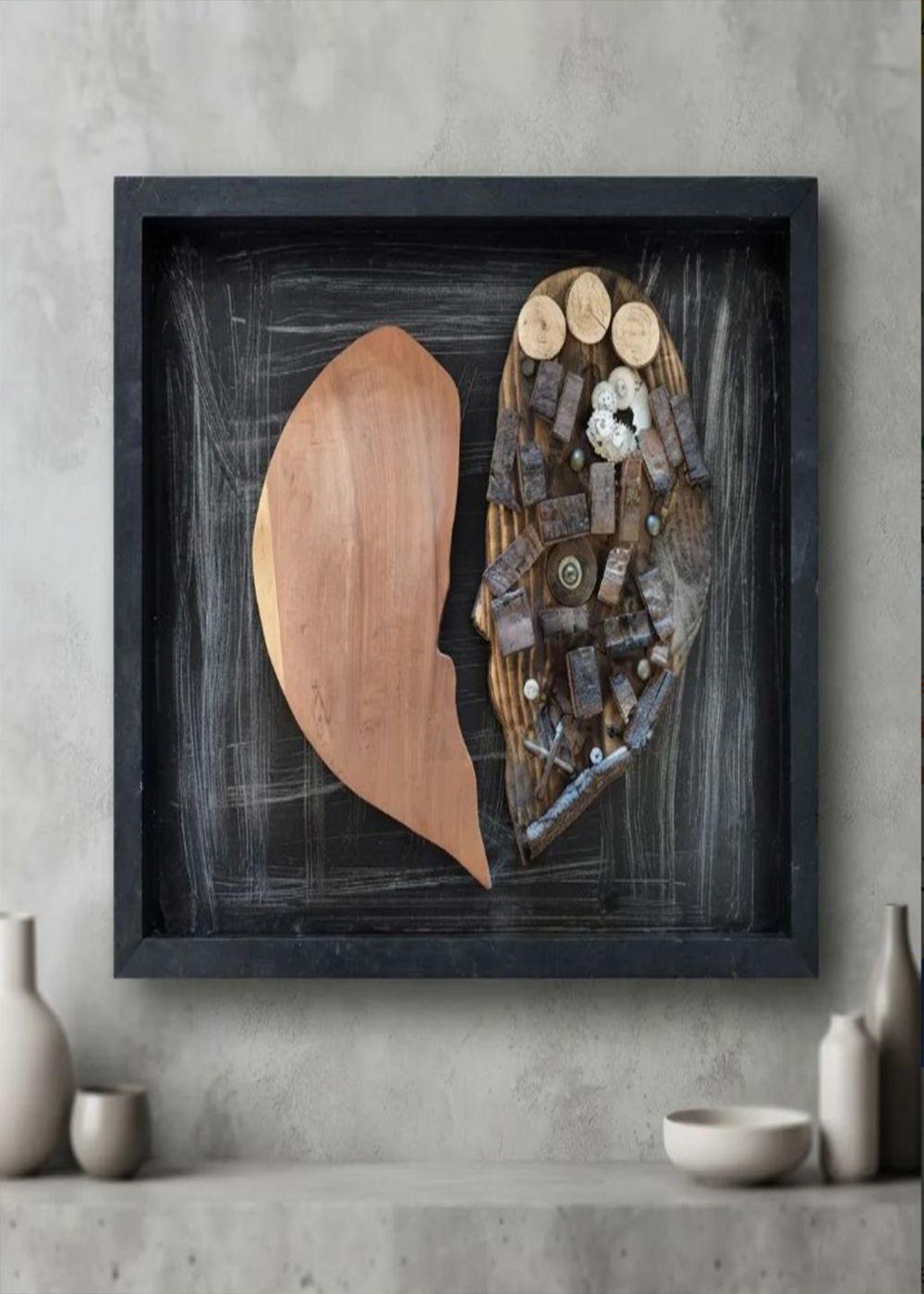 Cuadro Decorativo Arte Abstracto Rostro Madera Y Metal-3
