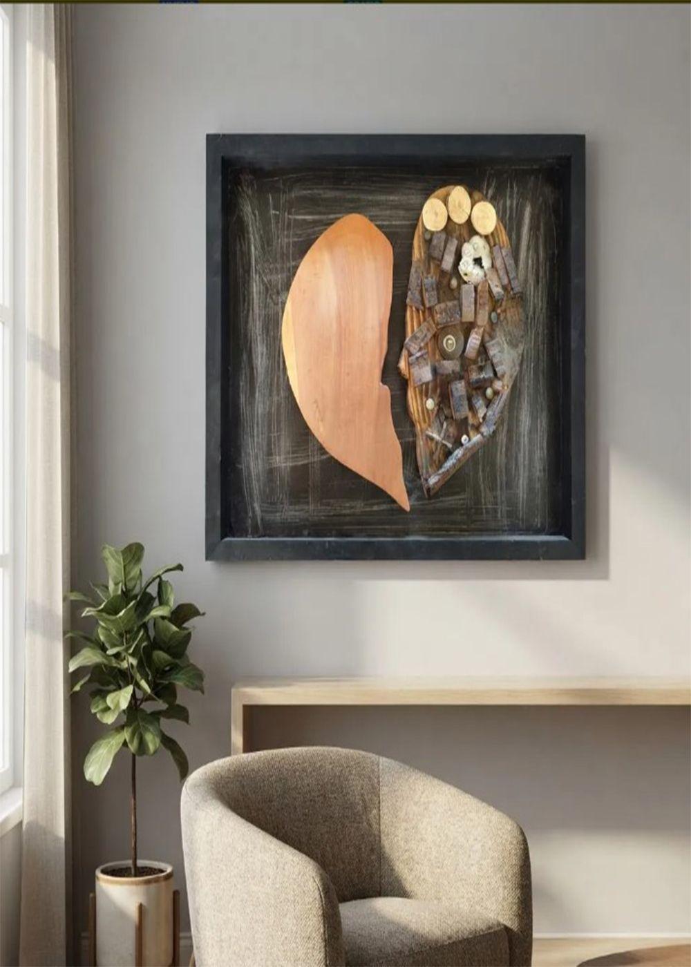 Cuadro Decorativo Arte Abstracto Rostro Madera Y Metal-4
