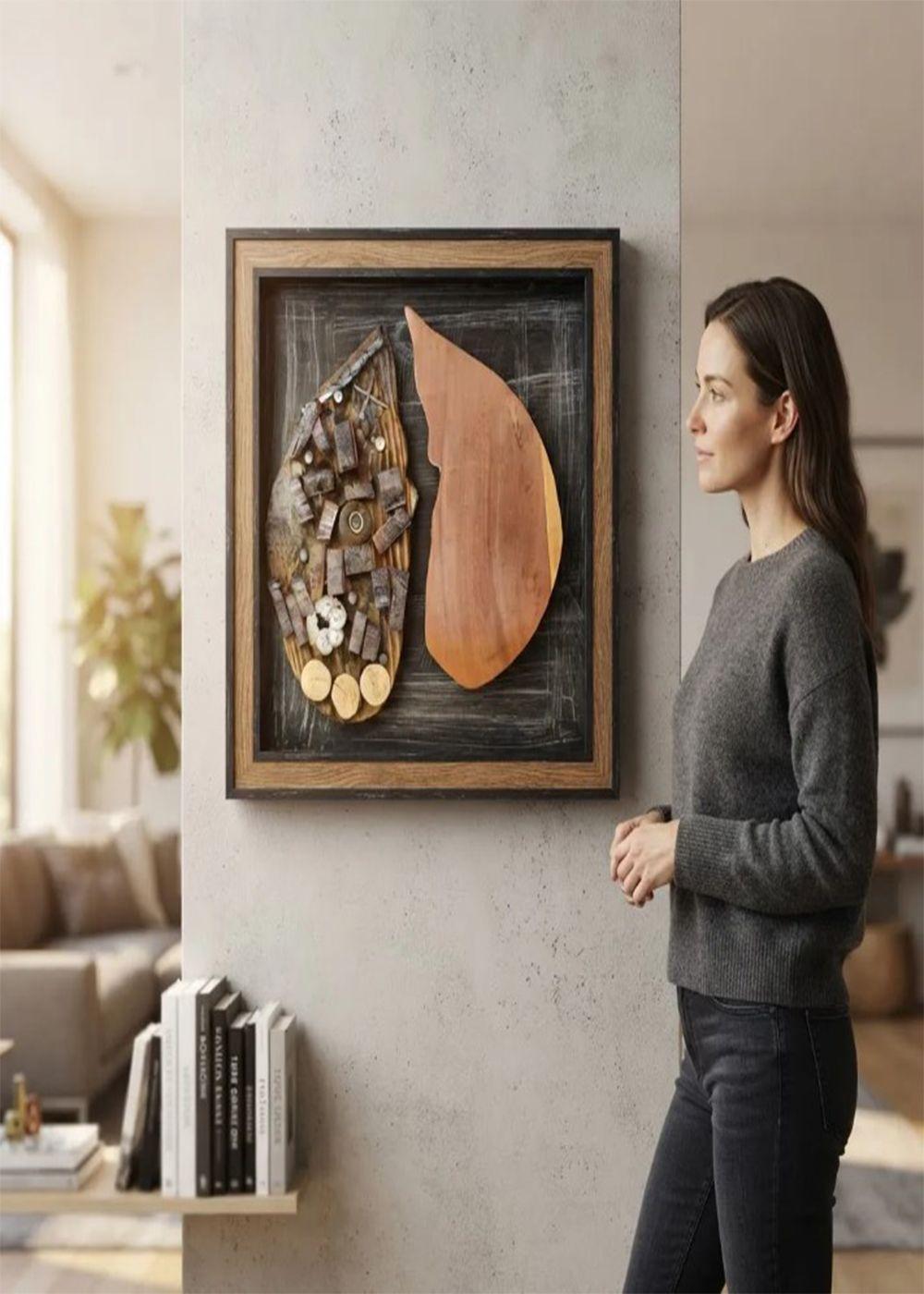 Cuadro Decorativo Arte Abstracto Rostro Madera Y Metal-6