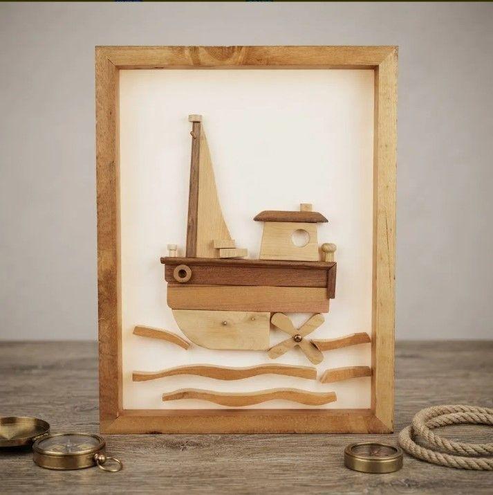 Cuadro Infantil Decorativo Barquito De Madera En Relieve-2