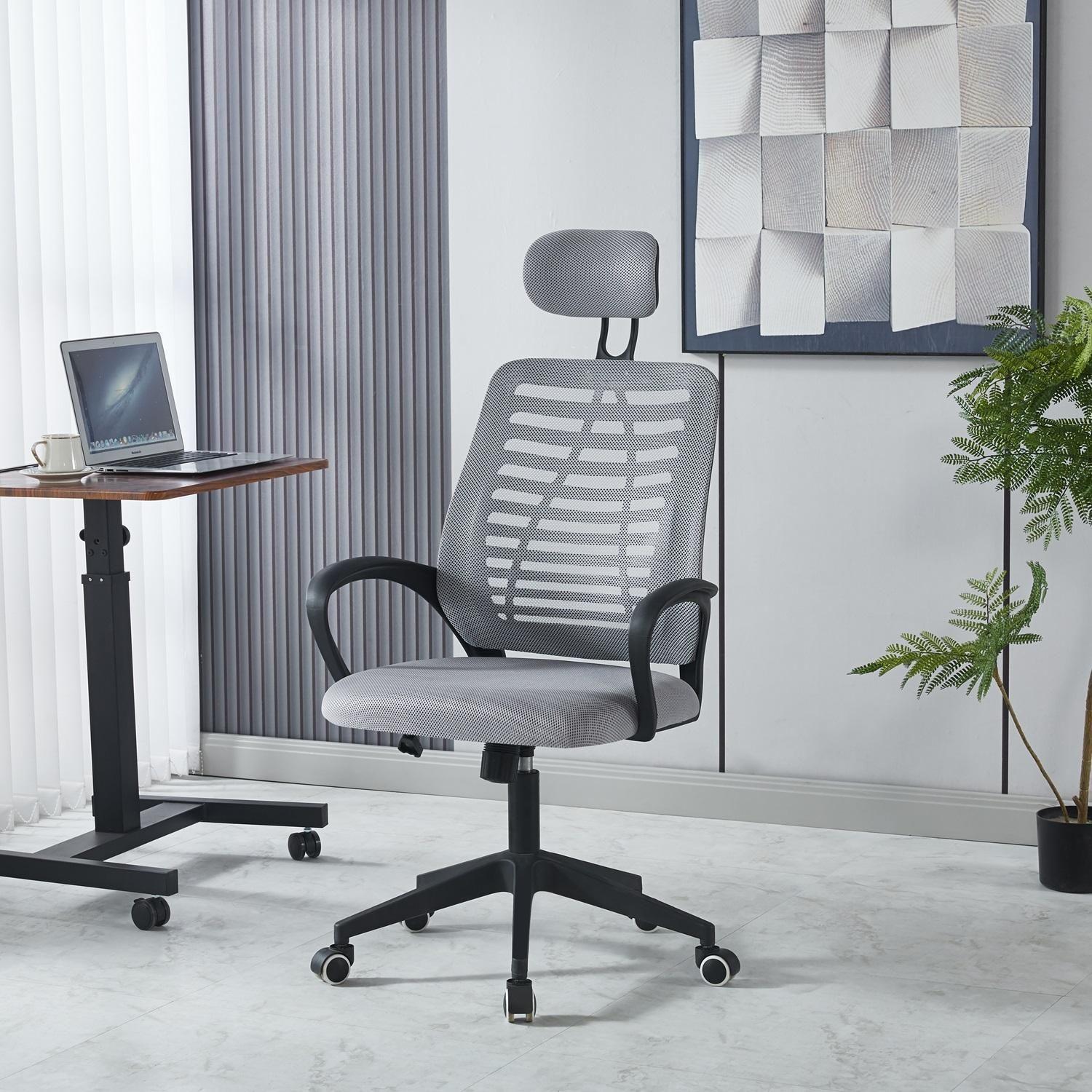 Silla De Oficina Mesh Con Cabezal Gris Midtown-3