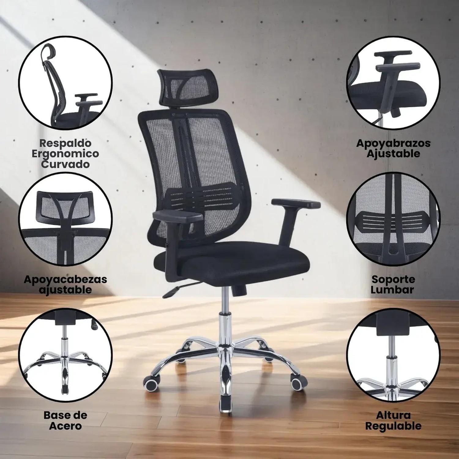 Silla De Oficina Mesh Ergonómica Base Cromada-6